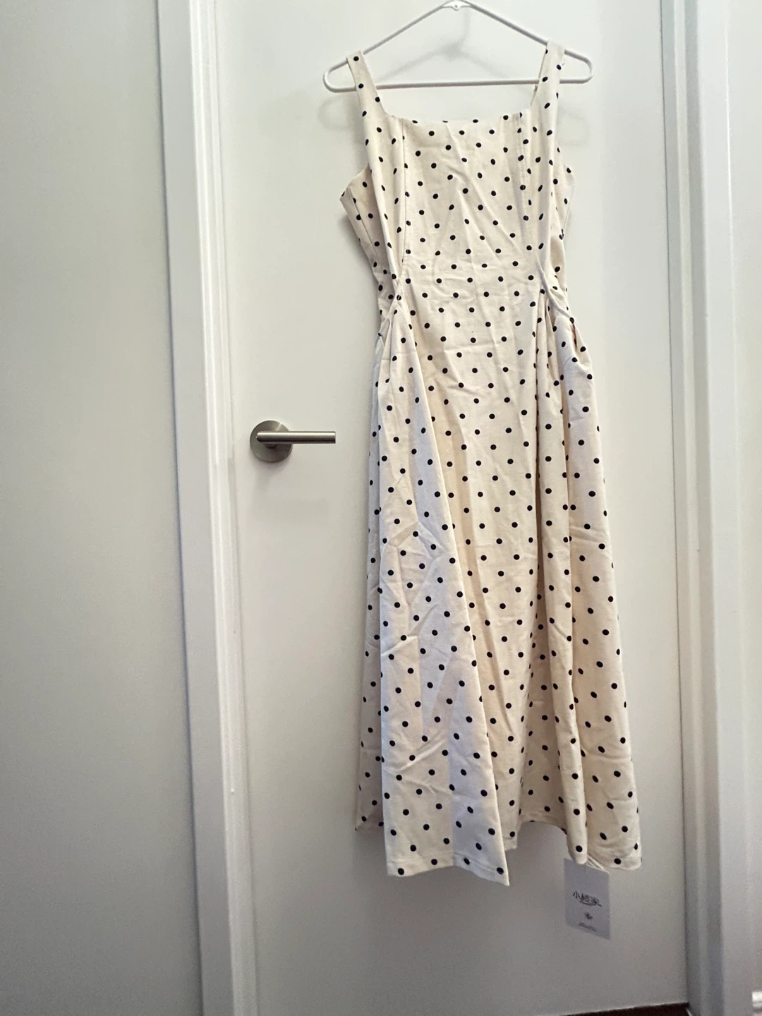 NEW- Cream Polka Dot Midi Cotton Dress