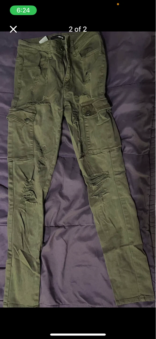 Fashion Nova Olive Green Cargo Pants with Rips