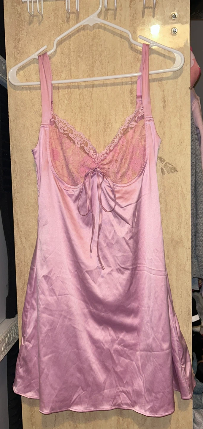 Pink Satin Lace Chemise Dress / night dress
