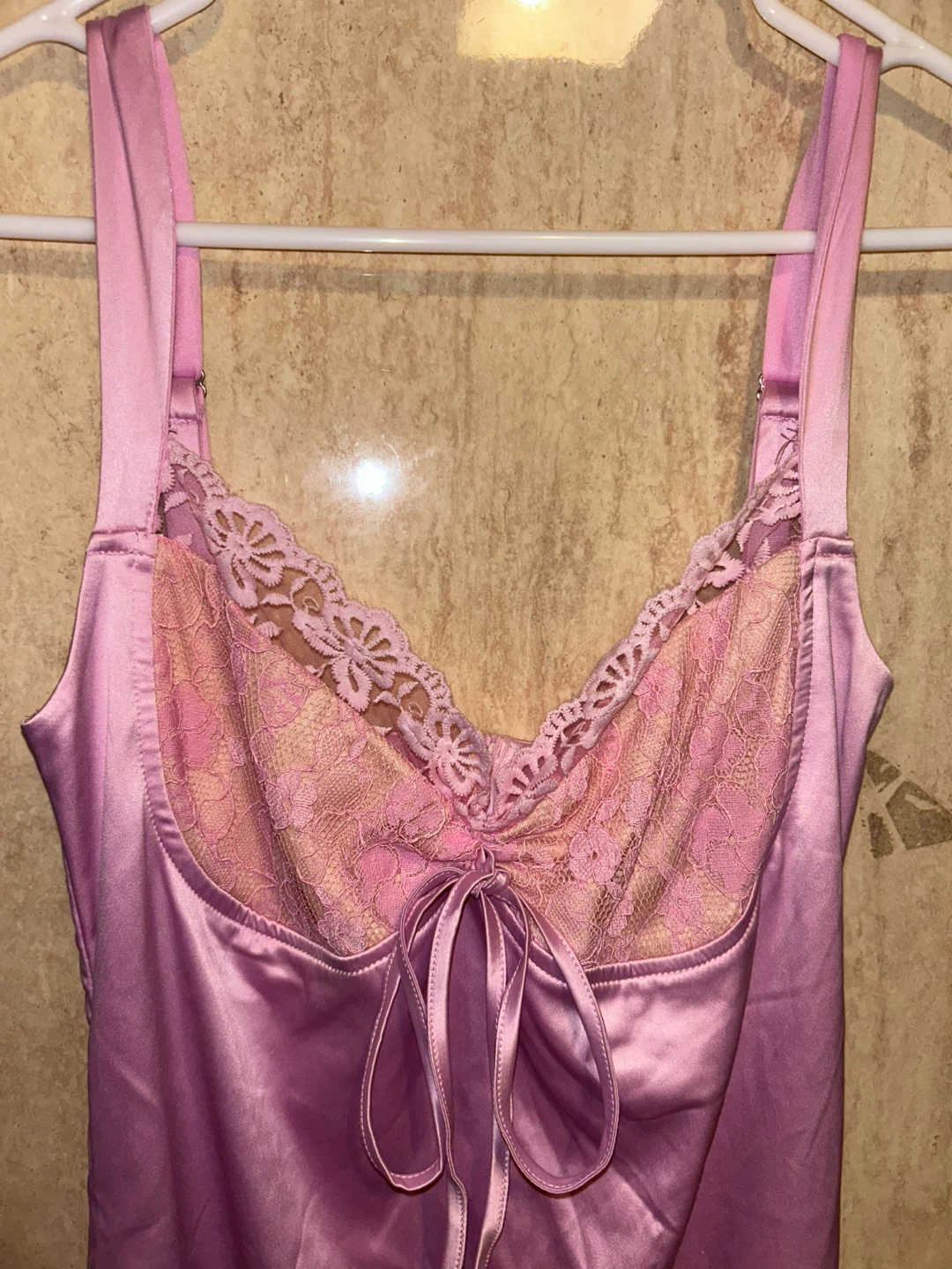 Pink Satin Lace Chemise Dress / night dress - photo 2