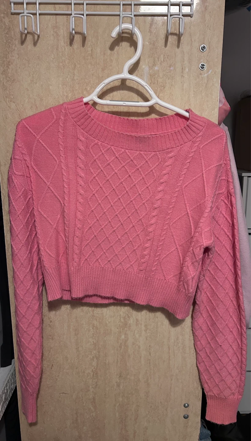 Pink Cable Knit Cropped Sweater