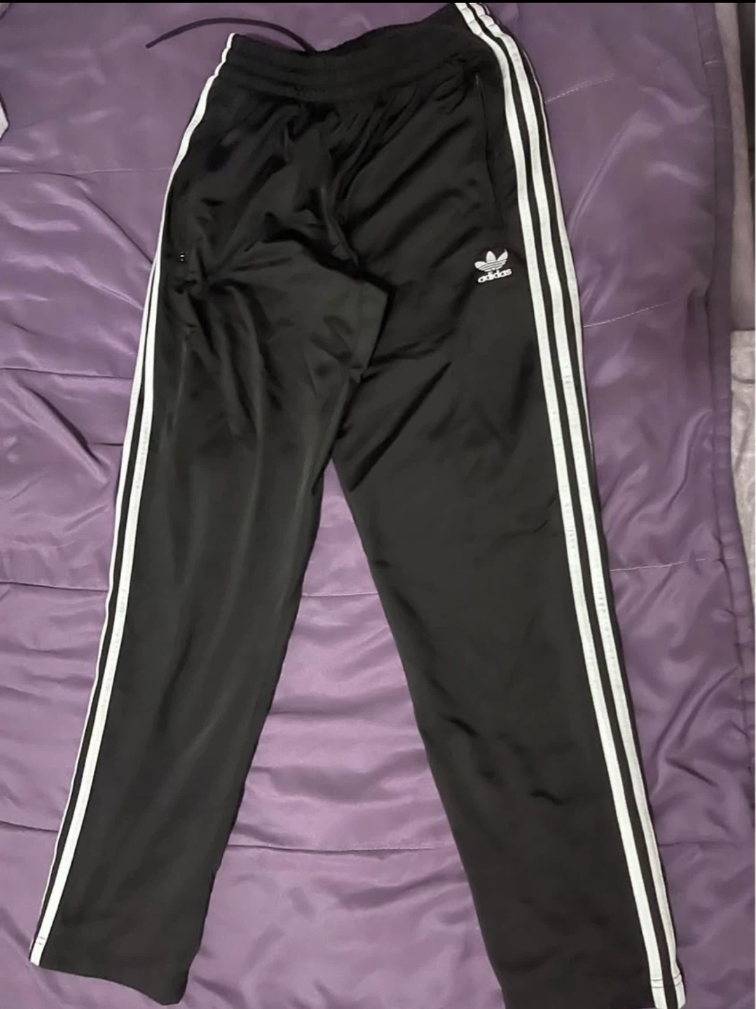 Adidas Black Track Pants with White Stripes