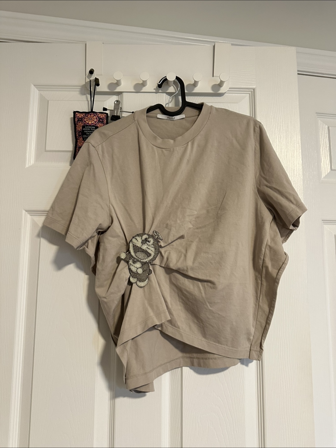 DAZZLE Tan T-Shirt with Doraemon Appliqué