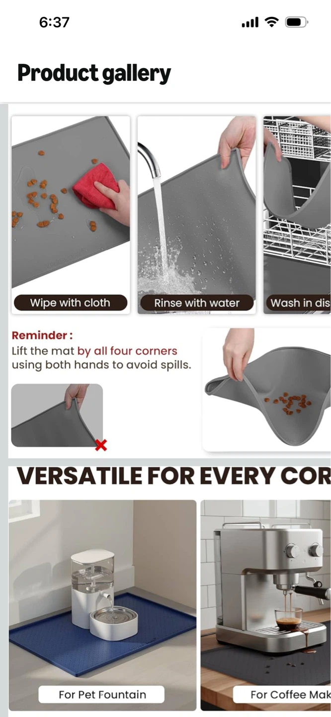 New-VIVAGLORY Pet Food Bowl Mat - Black - 19" x 12" - photo 2