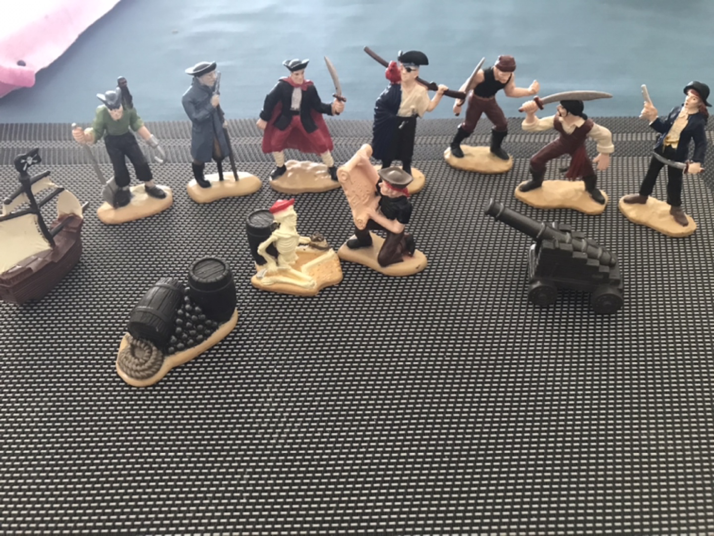 Pirate Figurines with Ship, Cannon, and Barrels