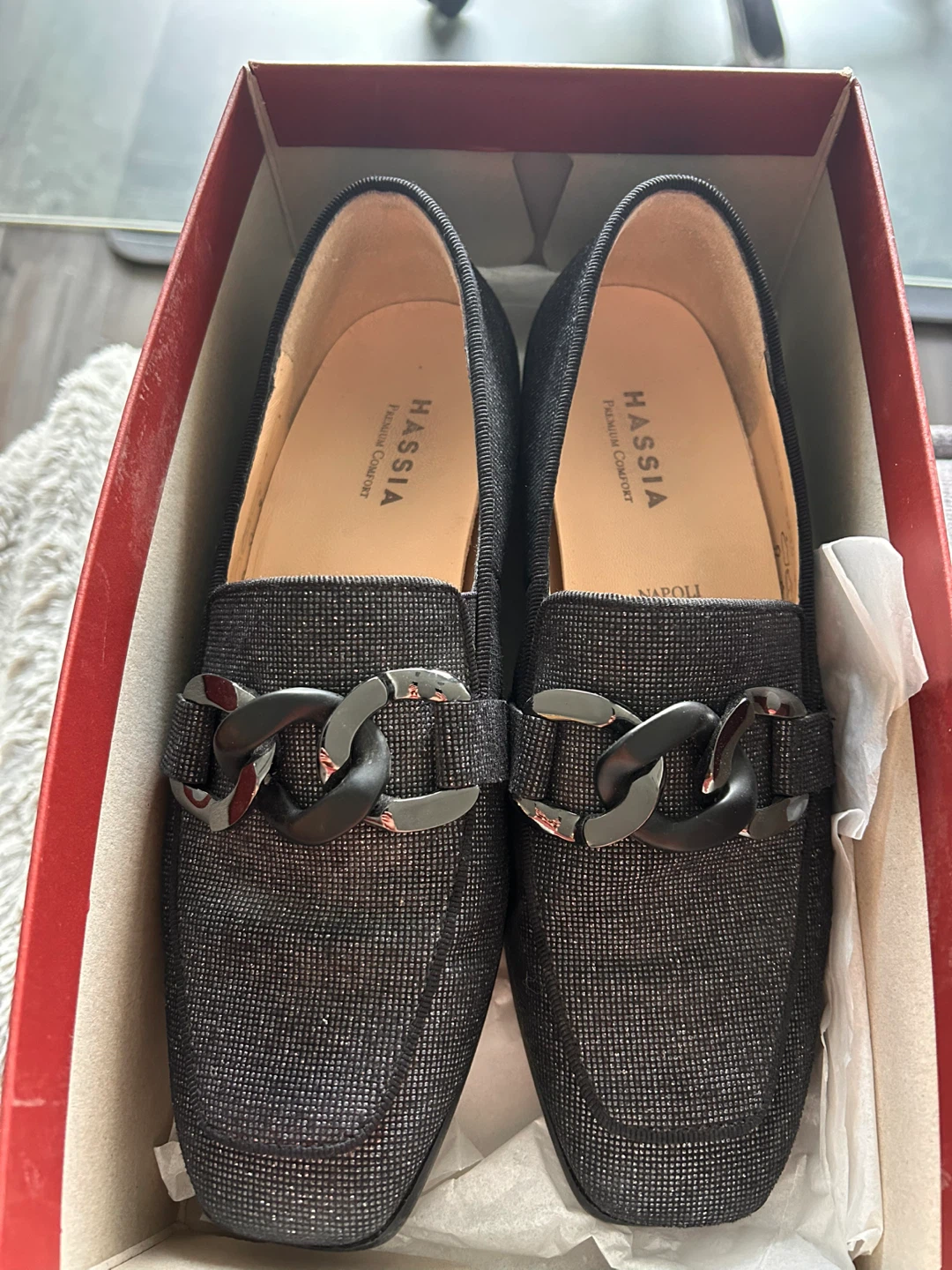 Hassia Ballerina Glitter Loafers - Black - UK 4