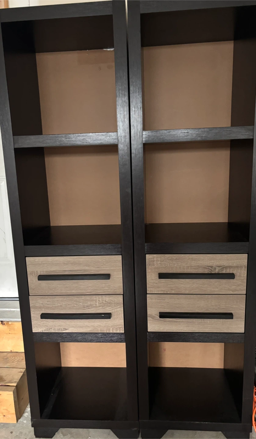 Black and Wood Grain Bookshelf with Drawers