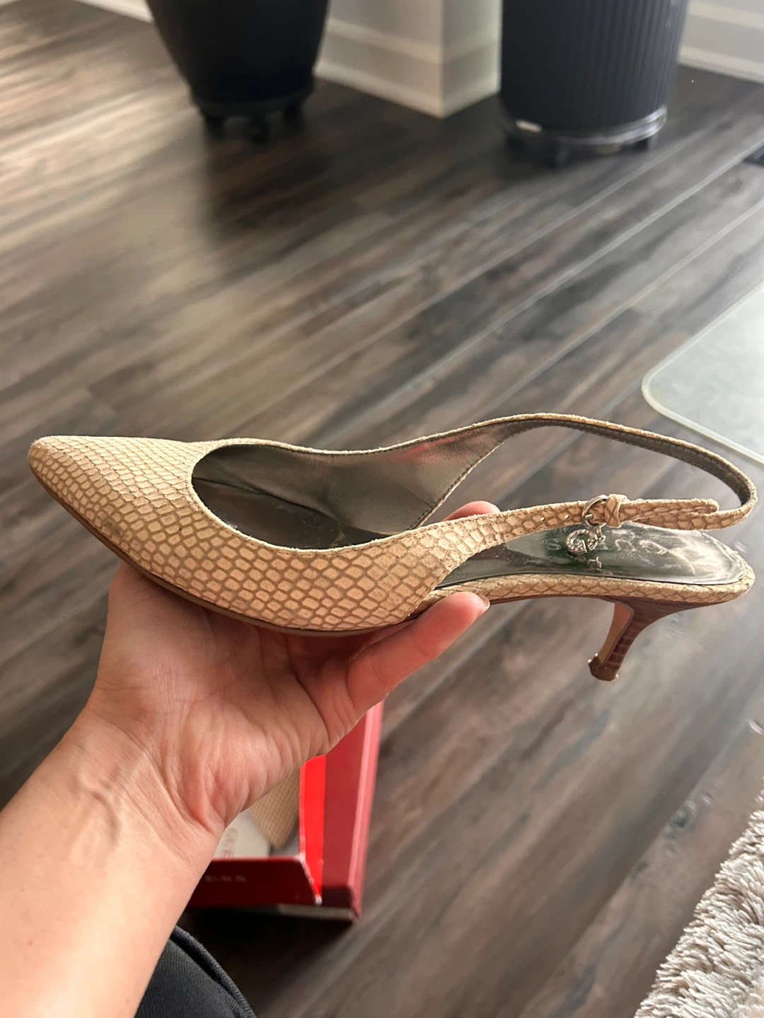 Guess Slingback Heels - Tan Snake Print - Size 7