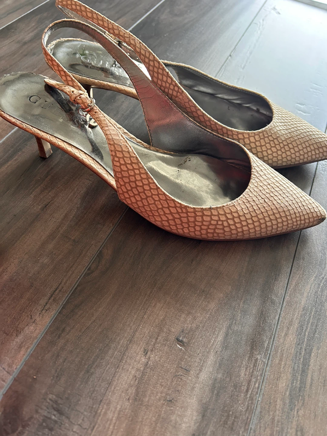 Guess Slingback Heels - Tan Snake Print - Size 7 - photo 3