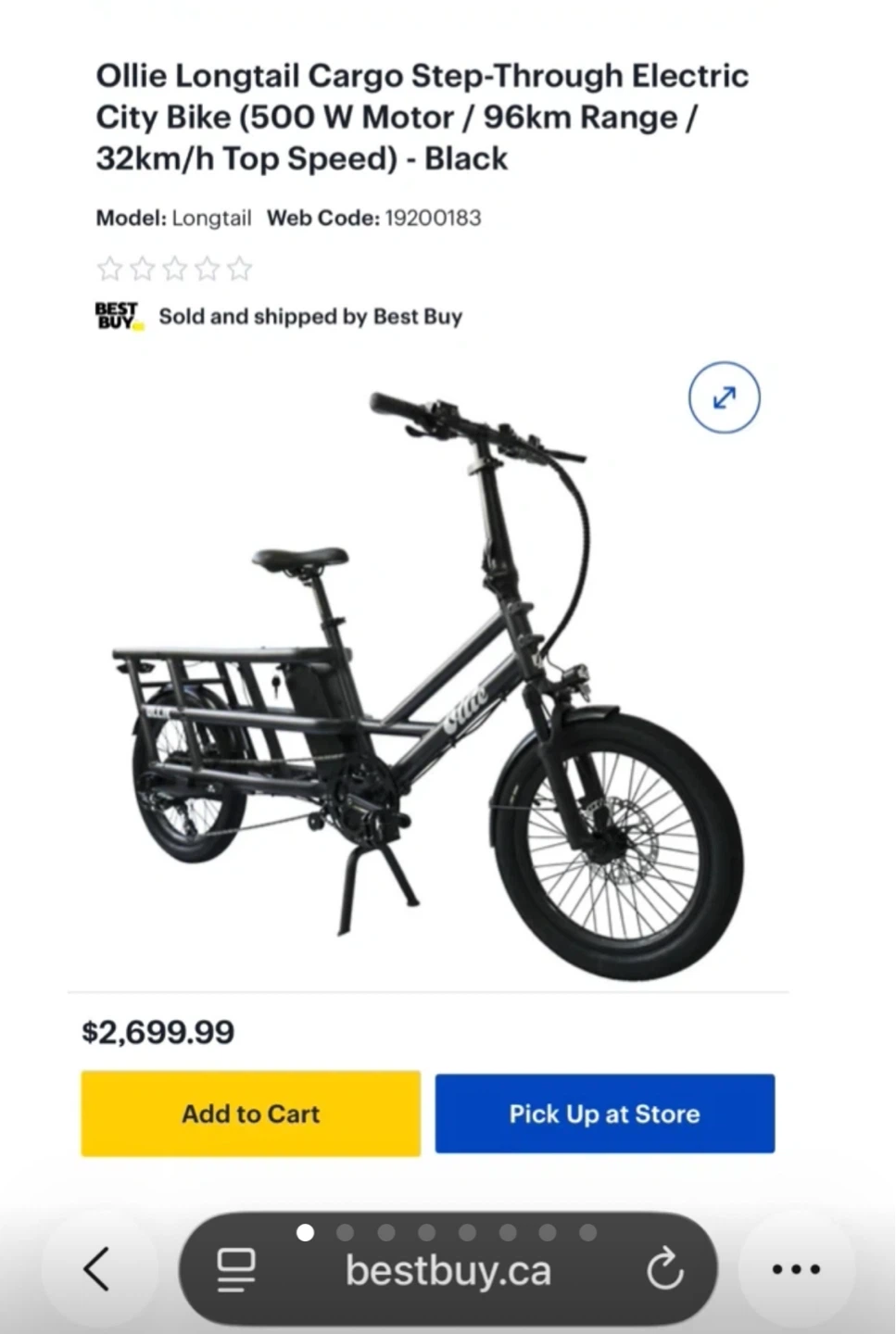 NEW! Ollie Longtail Cargo City EBike 500W 96km 32km/h MSRP $3050