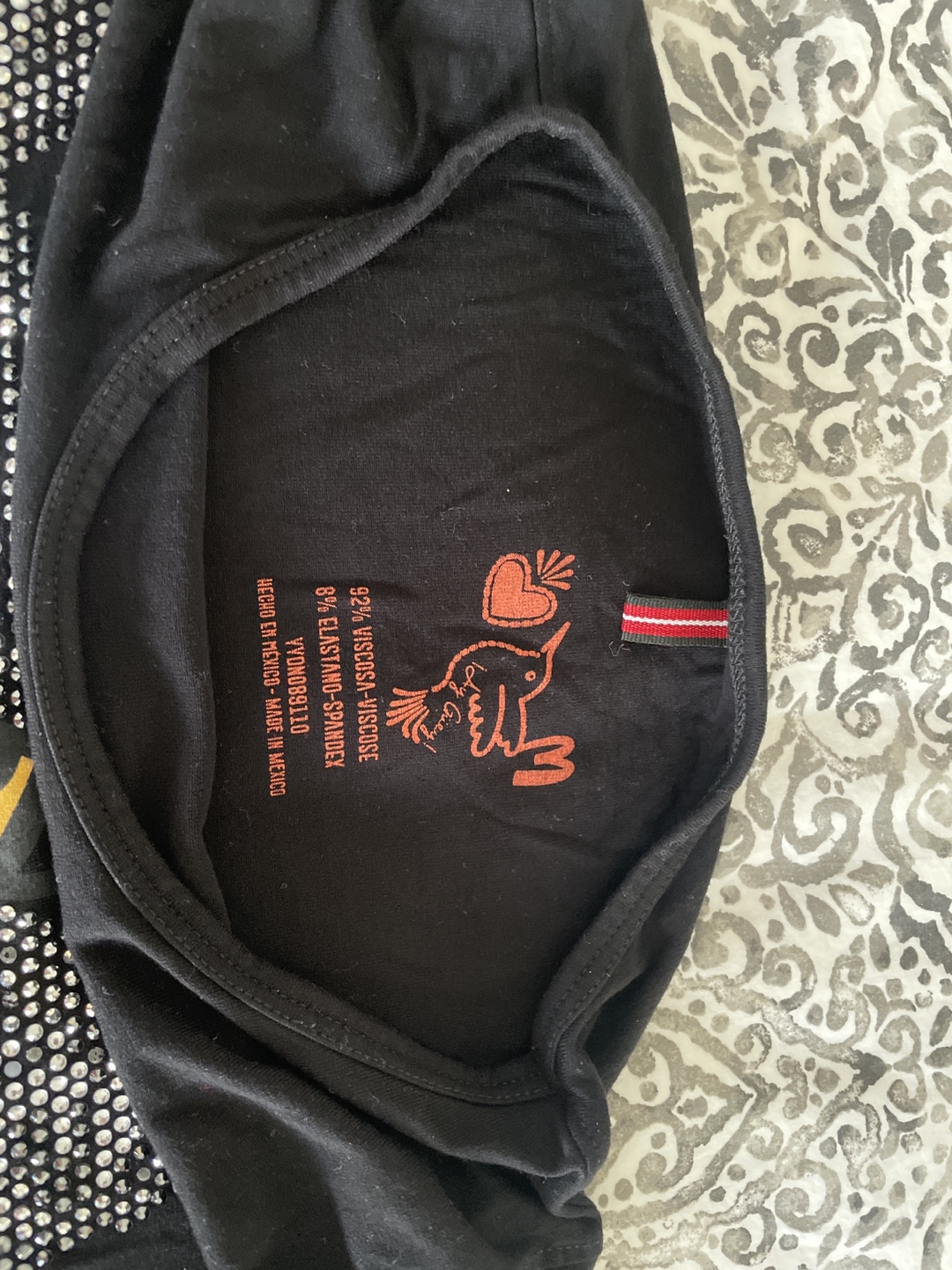 Black Graphic T-Shirt with Orange Stripes - photo 2