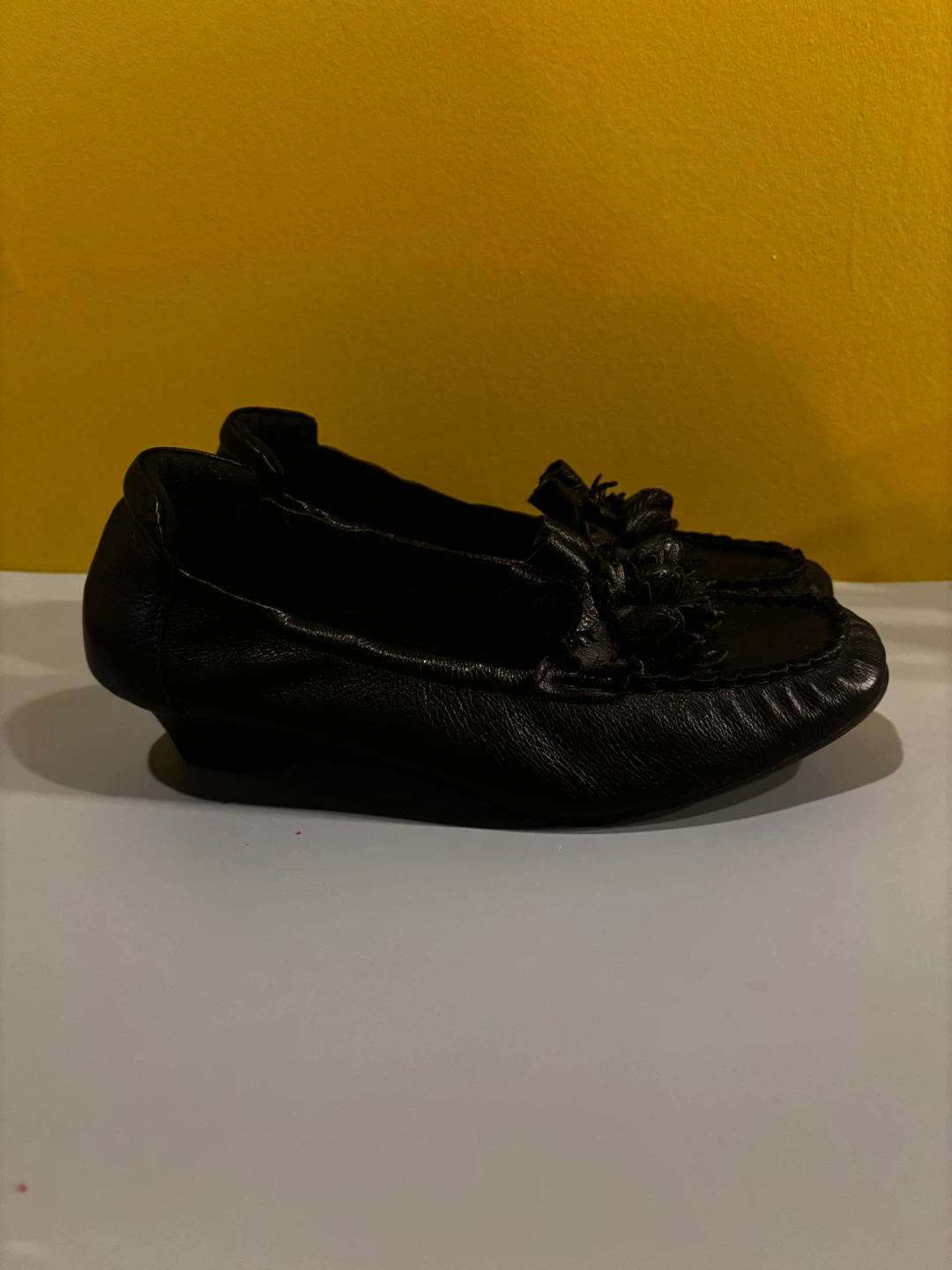 Black Leather Loafers with Floral Embellishment - photo 4