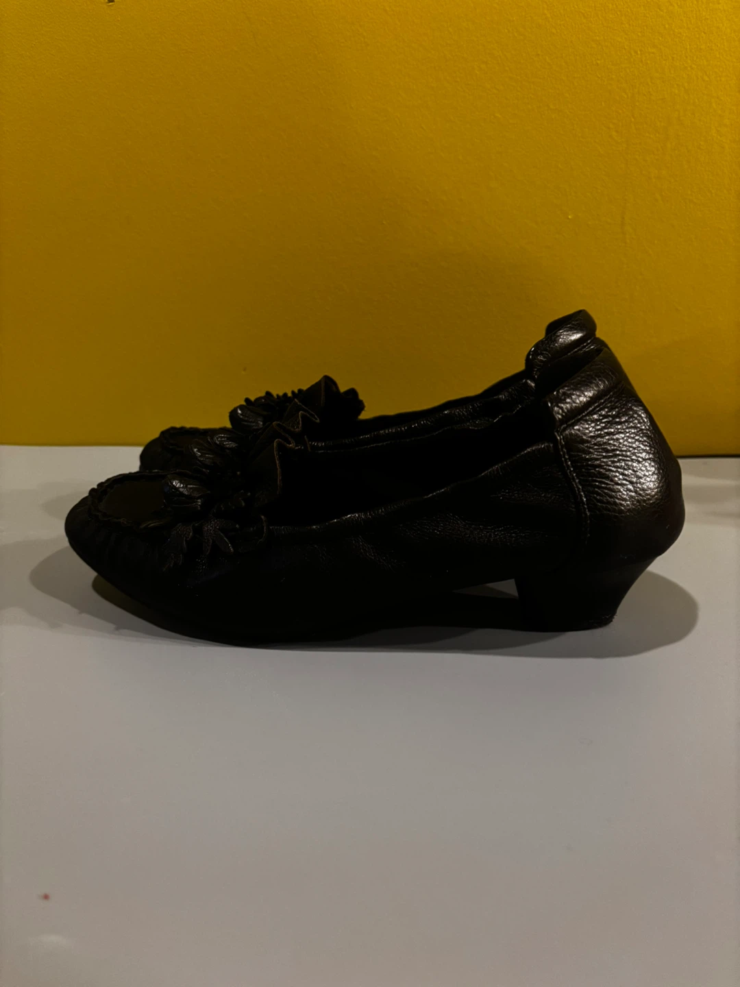 Black Leather Loafers with Floral Embellishment - photo 2