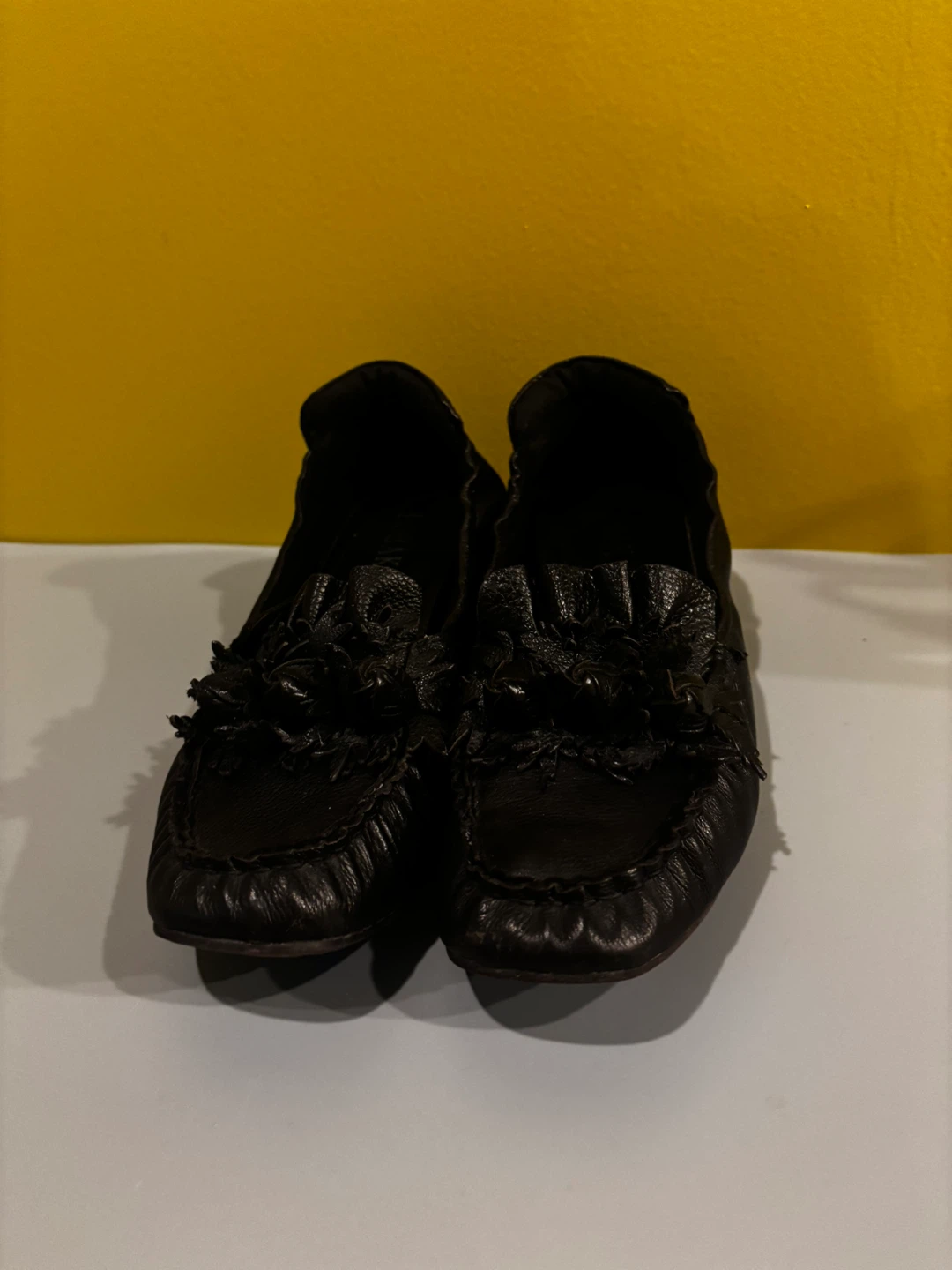 Black Leather Loafers with Floral Embellishment - photo 5