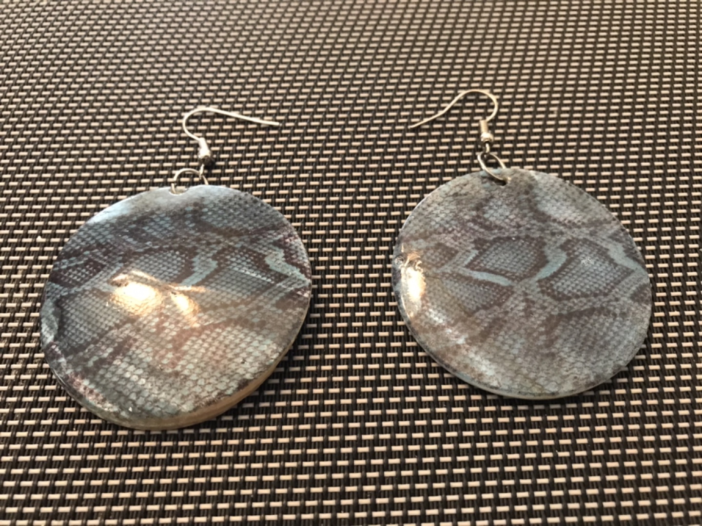 Blue Snake Print Round Dangly Earrings