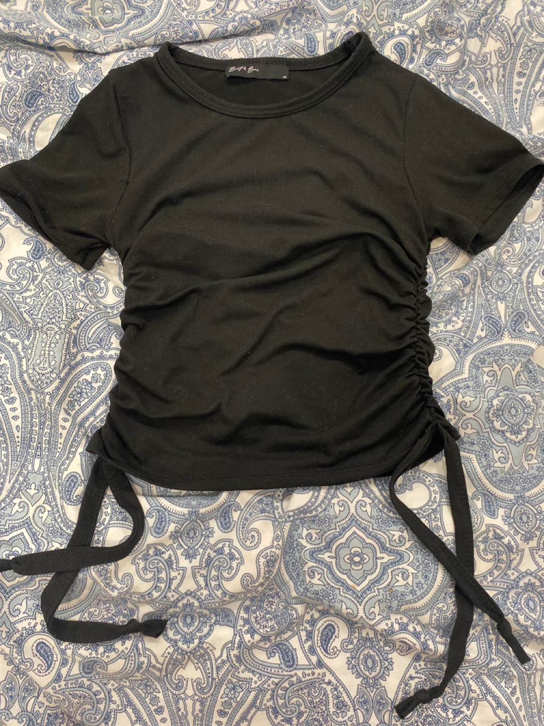 Black Ruched Drawstring T-Shirt