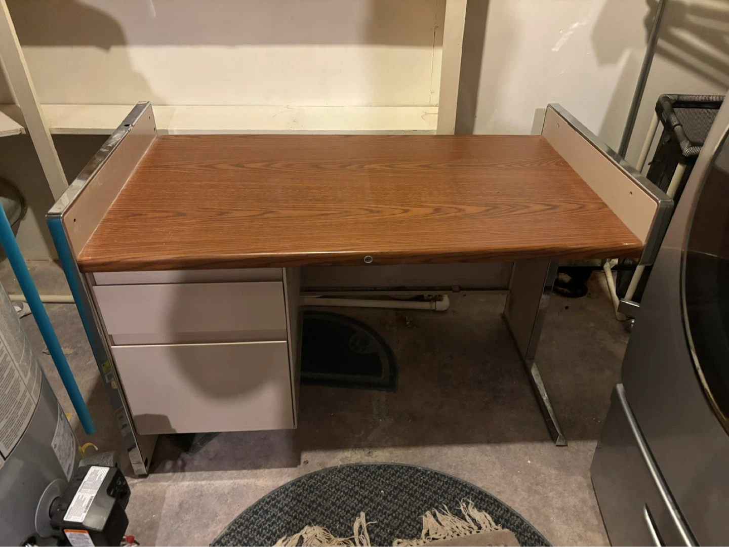 Metal Filing Cabinet with Wood Top Desk