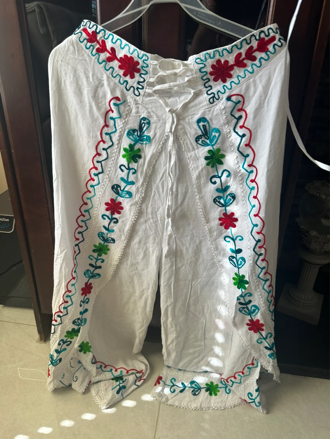 White Embroidered Pants