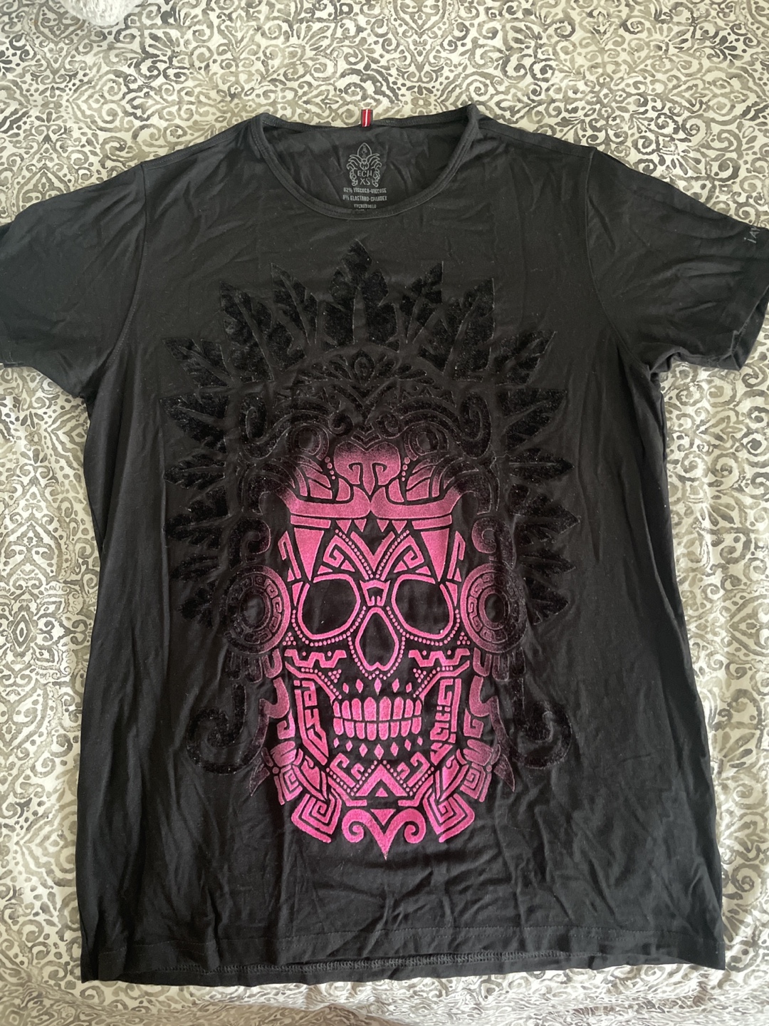 ECH T-Shirt XS Black Pink Skull Design