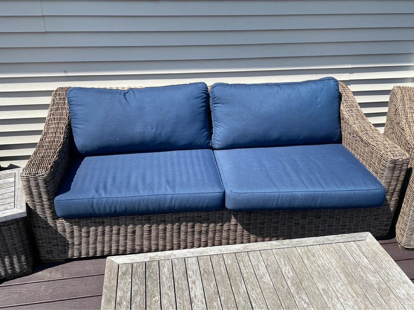 Wicker Outdoor Furniture Set with Blue Cushions - photo 3