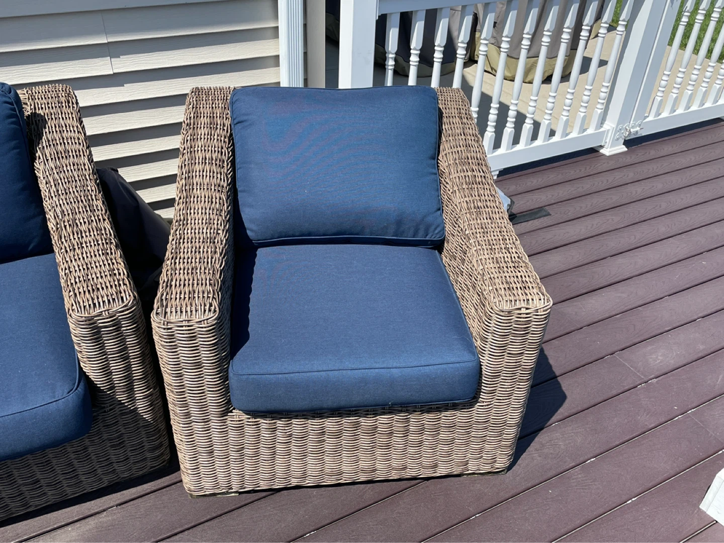 Wicker Outdoor Furniture Set with Blue Cushions - photo 4