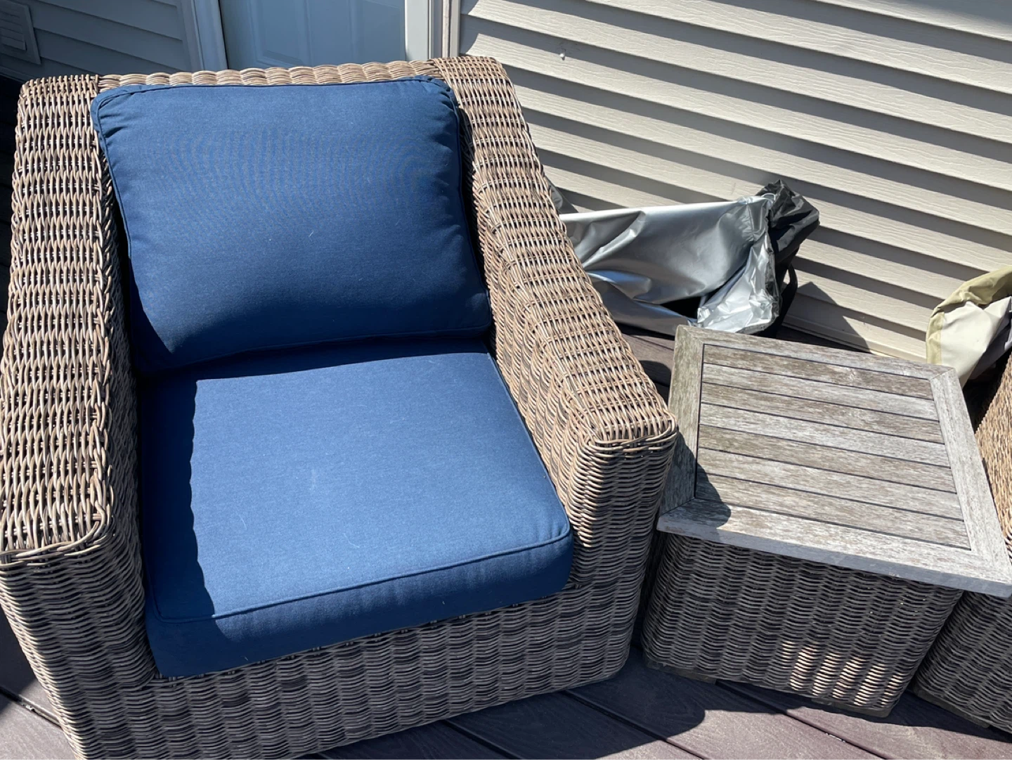 Wicker Outdoor Furniture Set with Blue Cushions - photo 2