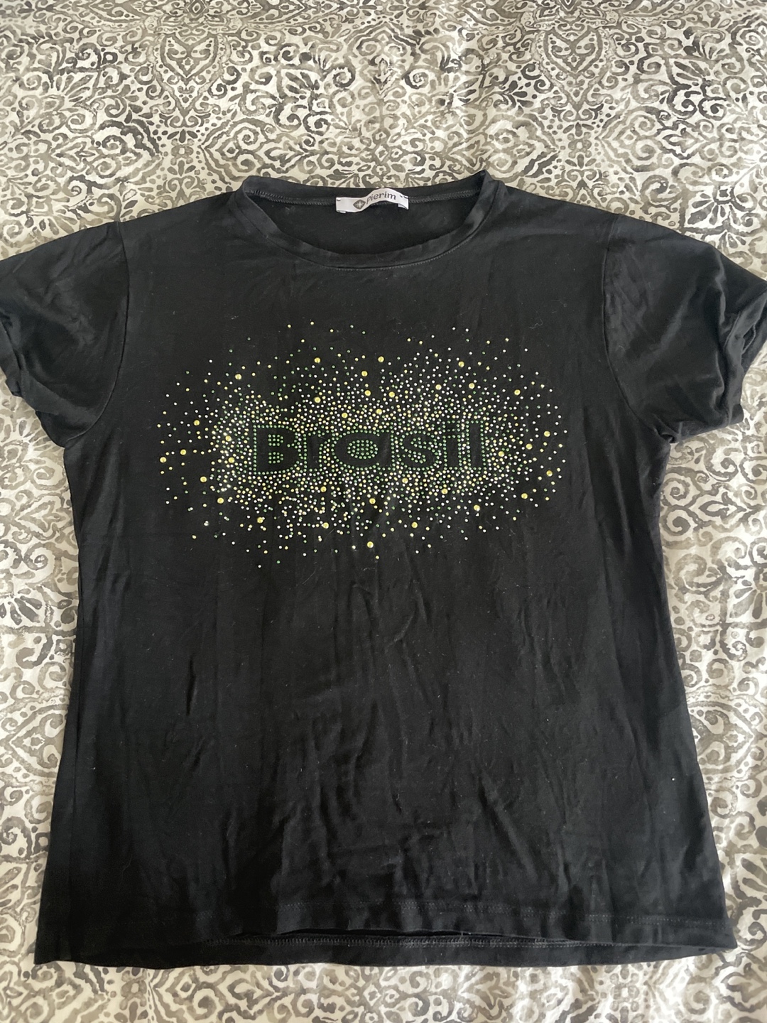 Black "Brasil" T-Shirt with Rhinestones
