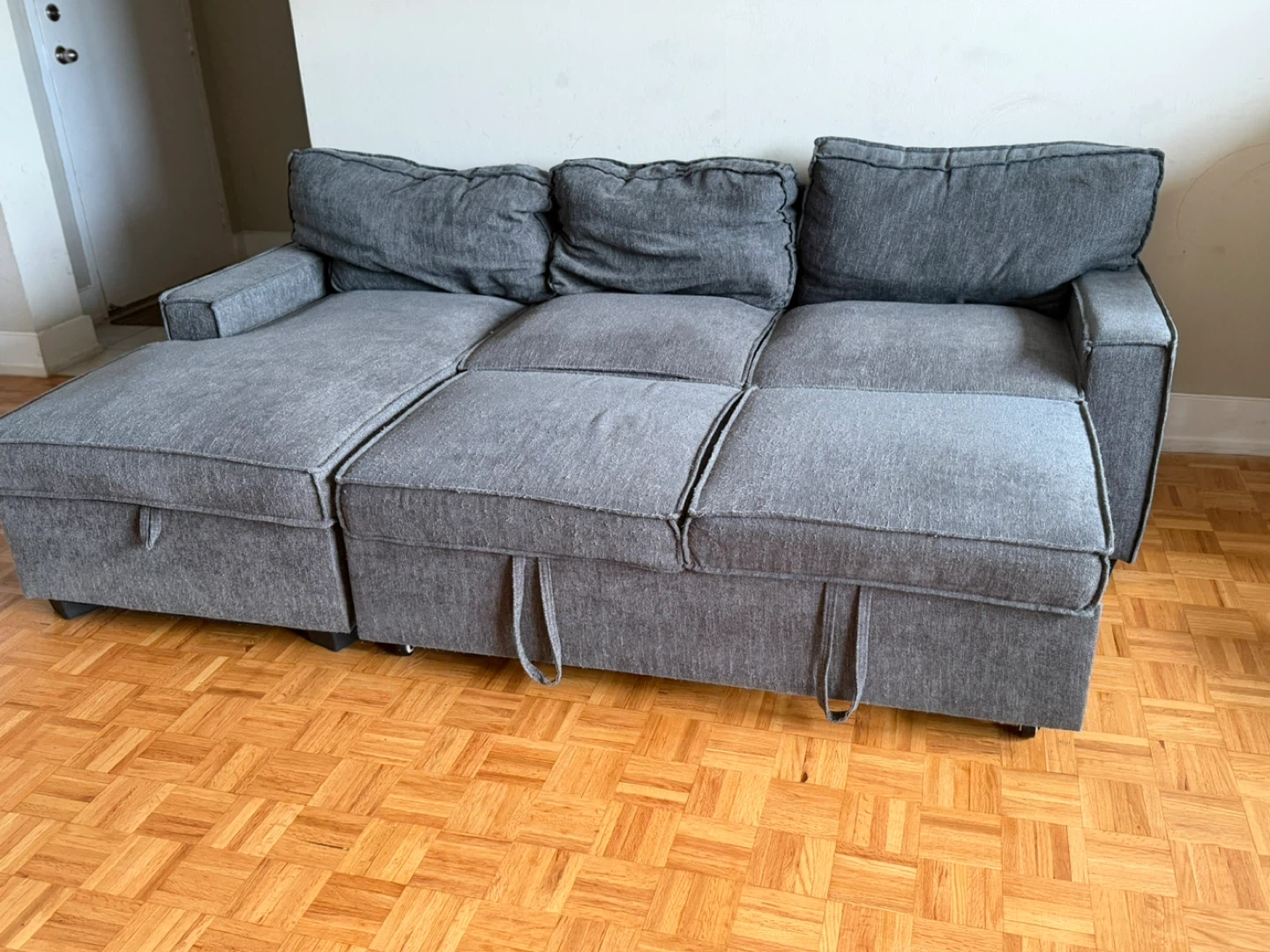Grey Sectional Sofa with Storage and Pull-out Bed