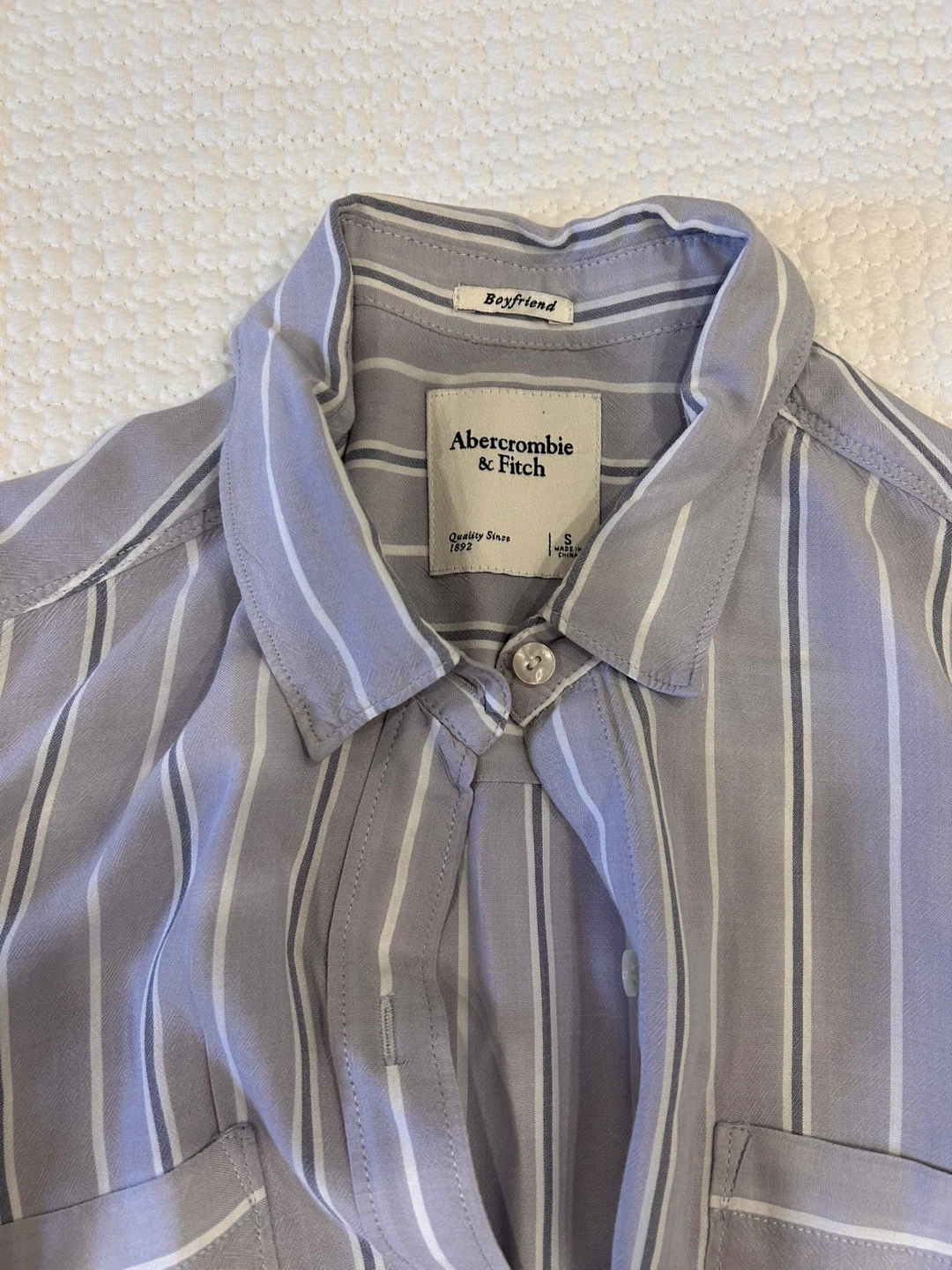 Abercrombie & Fitch Boyfriend Shirt - Grey/White Stripe - Size S - photo 2