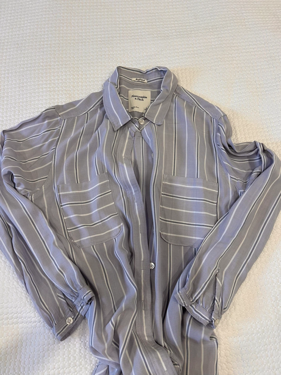 Abercrombie & Fitch Boyfriend Shirt - Grey/White Stripe - Size S