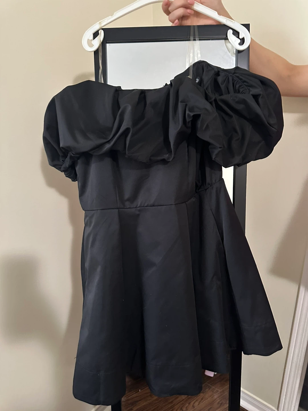 Black Off-the-Shoulder Puff Sleeve Dress