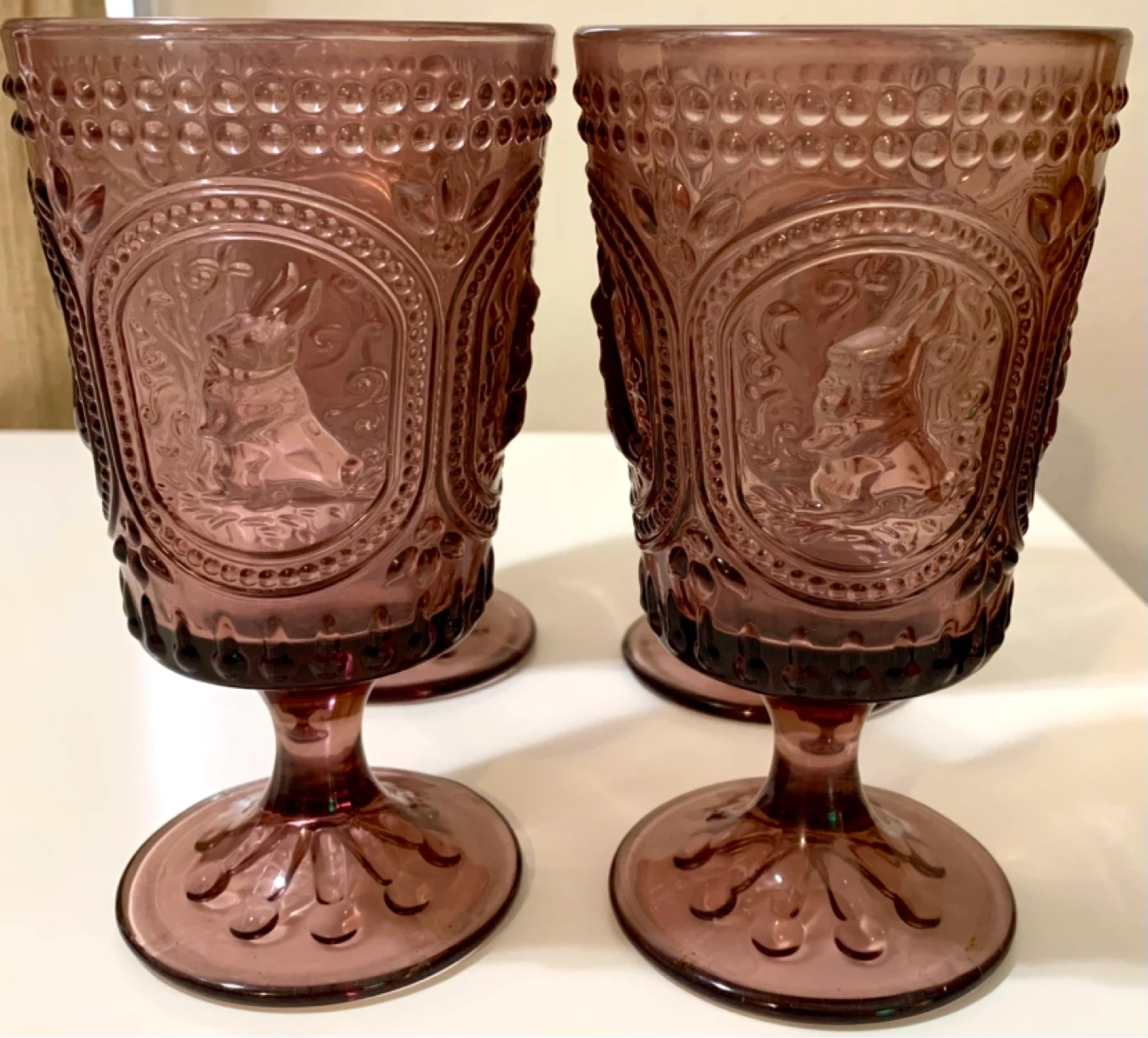Set of 4 Vintage Purple Glass Goblets