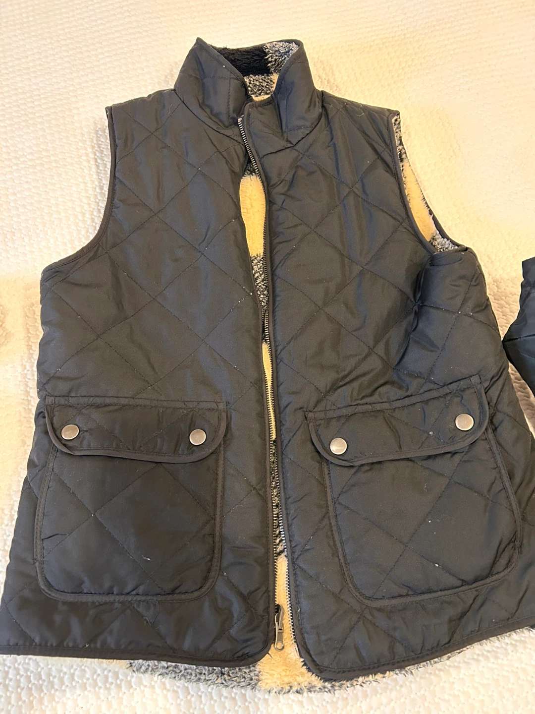 Black Quilted Sherpa Lined Vest