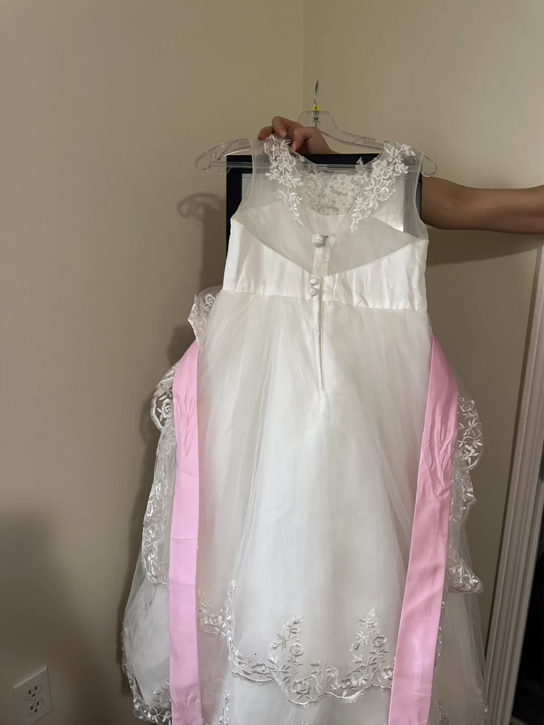 White Flower Girl Dress with Pink Sash - photo 2