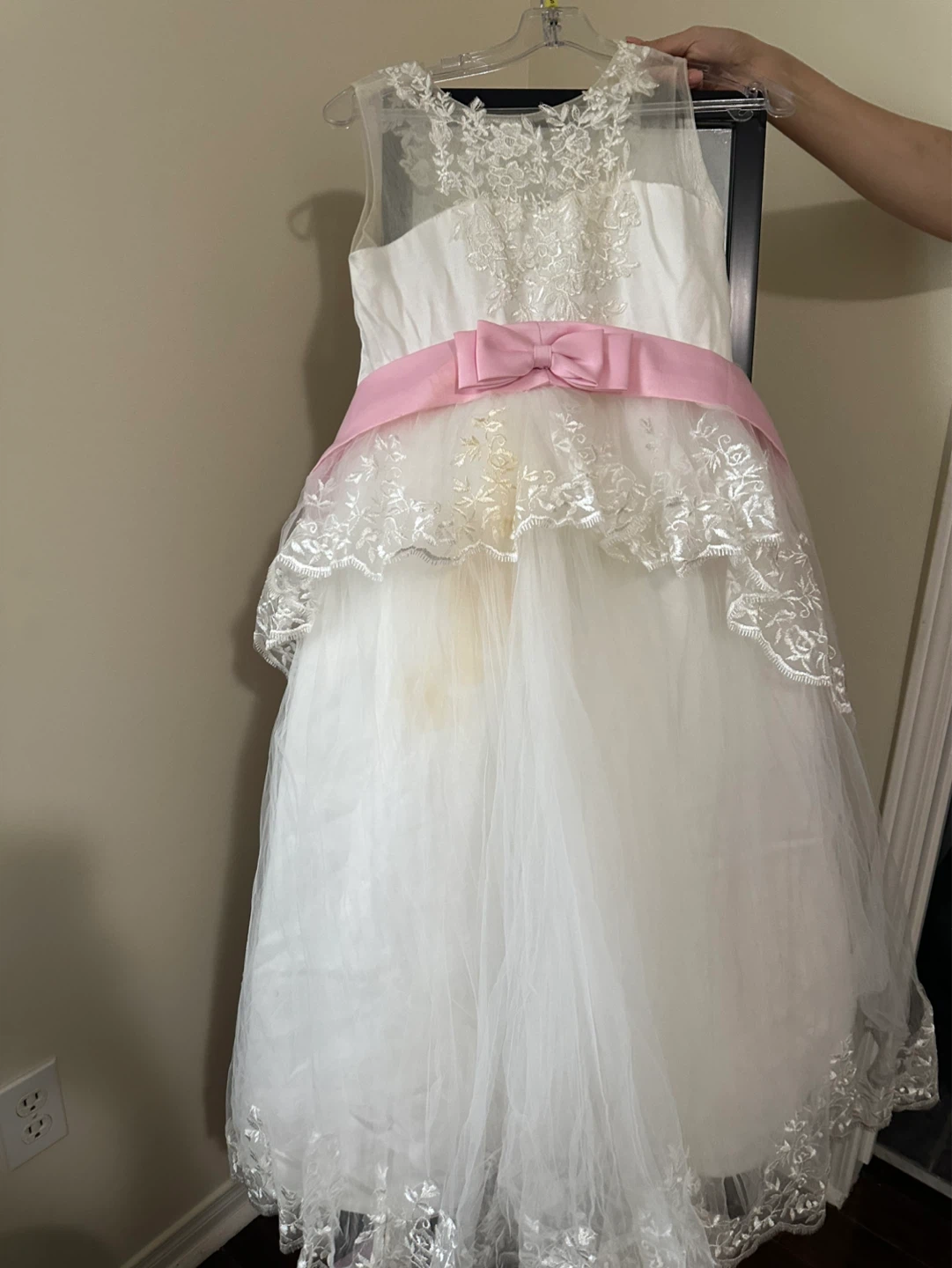 White Flower Girl Dress with Pink Sash