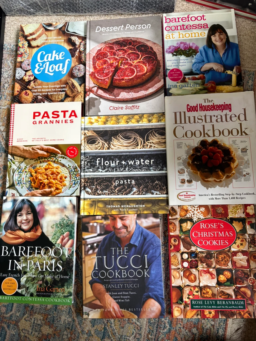 Assorted Cookbooks: Barefoot Contessa, Cake & Loaf, Pasta