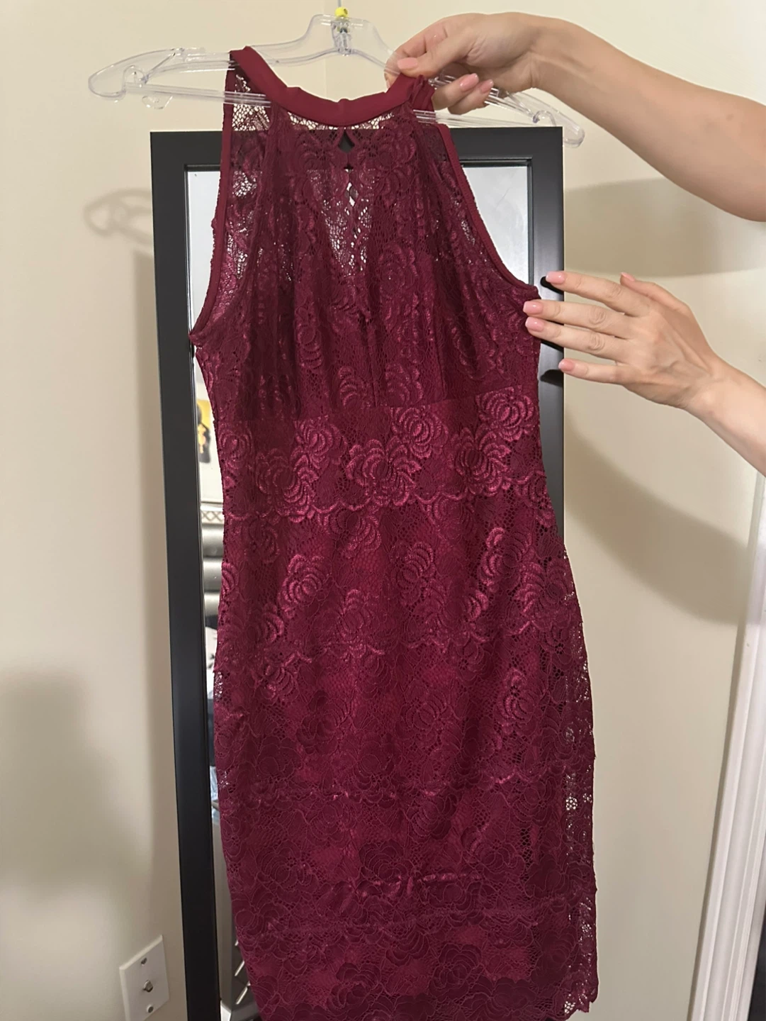 Maroon Lace Halter Neck Dress
