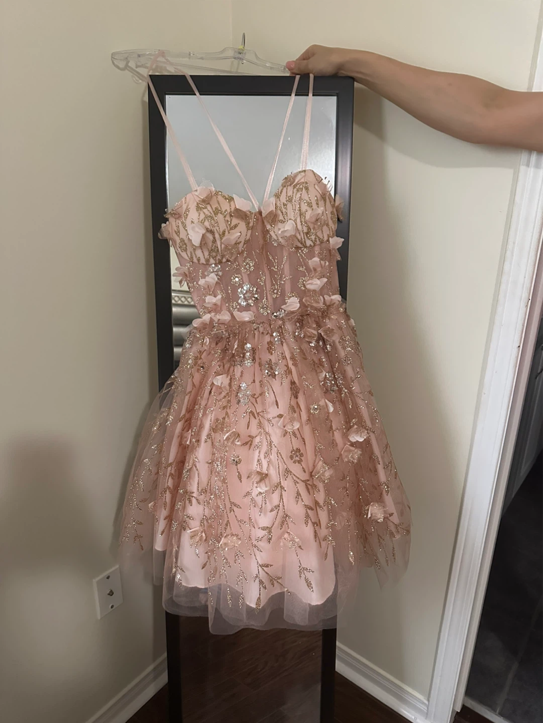 Pink Floral Embellished Strappy Dress