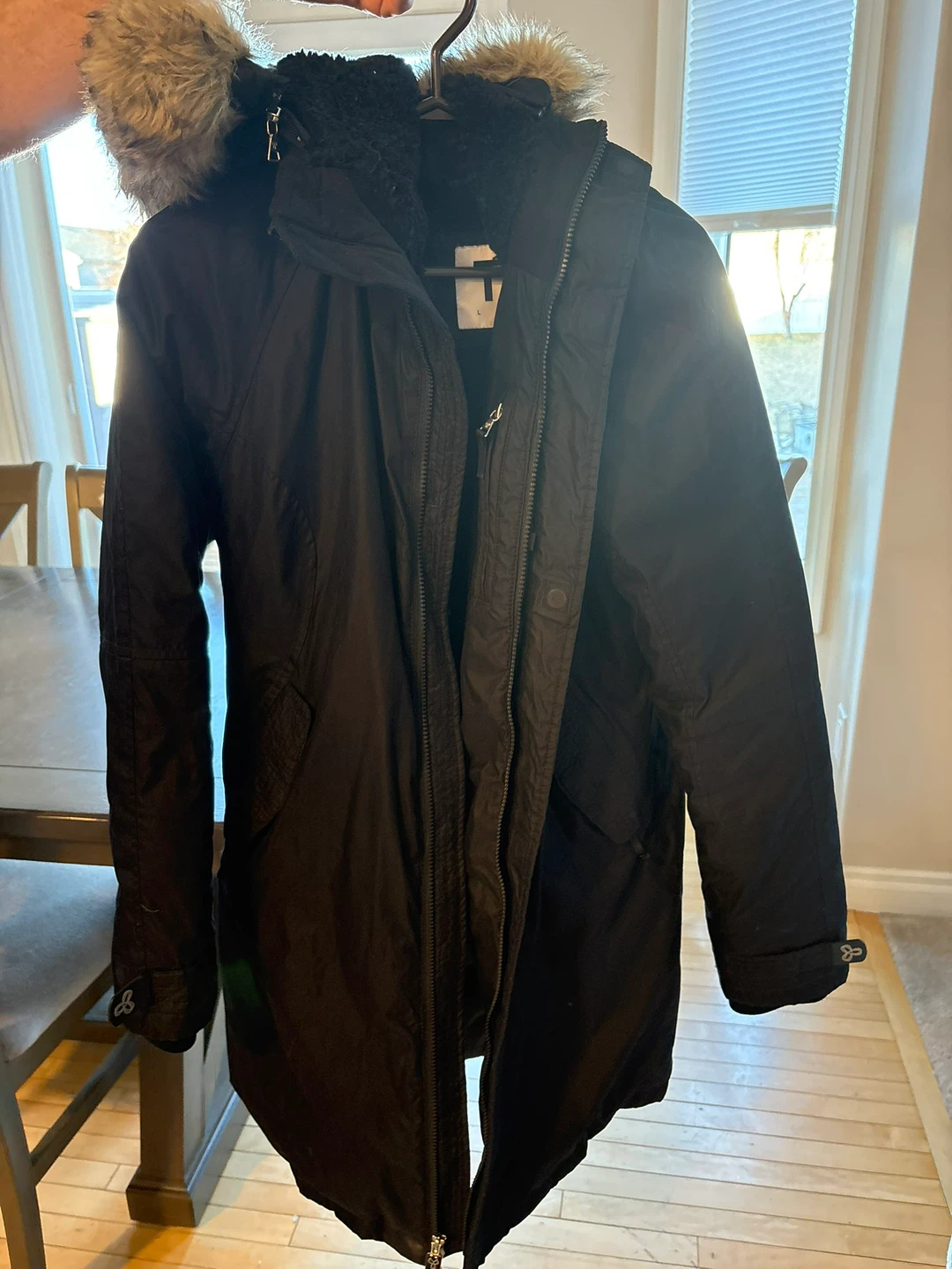 Ladies TNA Black Parka Jacket with Fur Hood