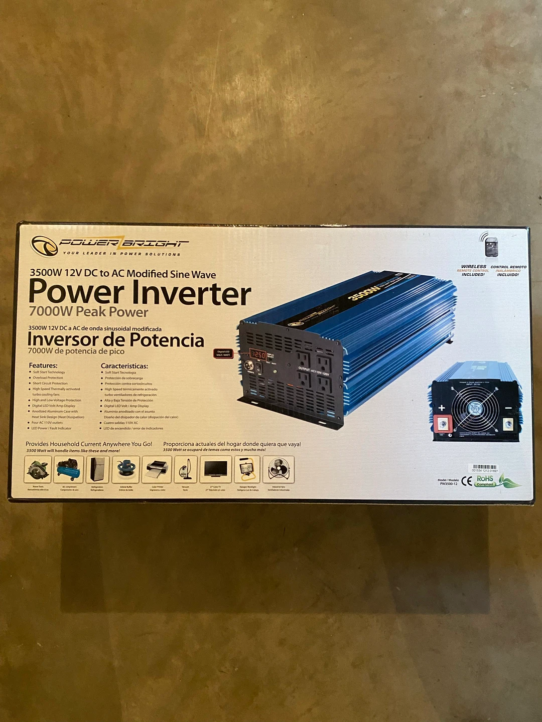 PowerBright 3500W 12V DC to AC Power Inverter