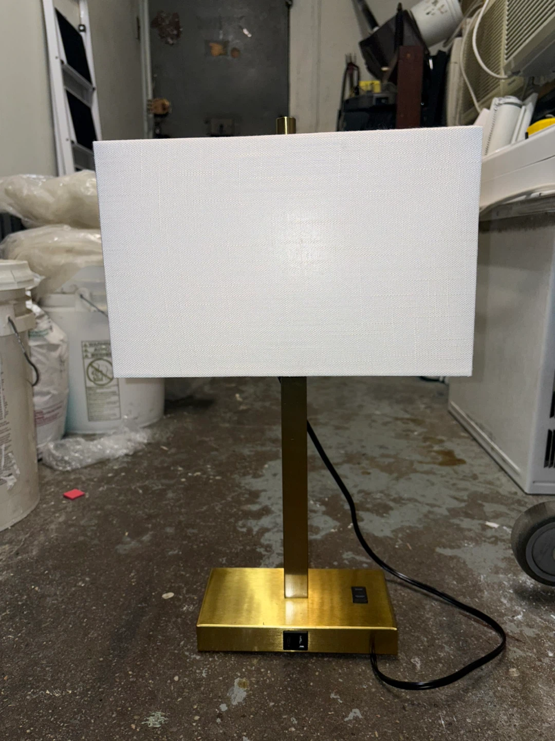 Gold Base Table Lamp with White Rectangular Shade