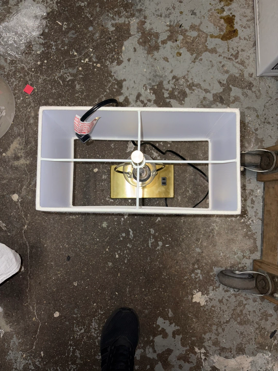 Gold Base Table Lamp with White Rectangular Shade - photo 2