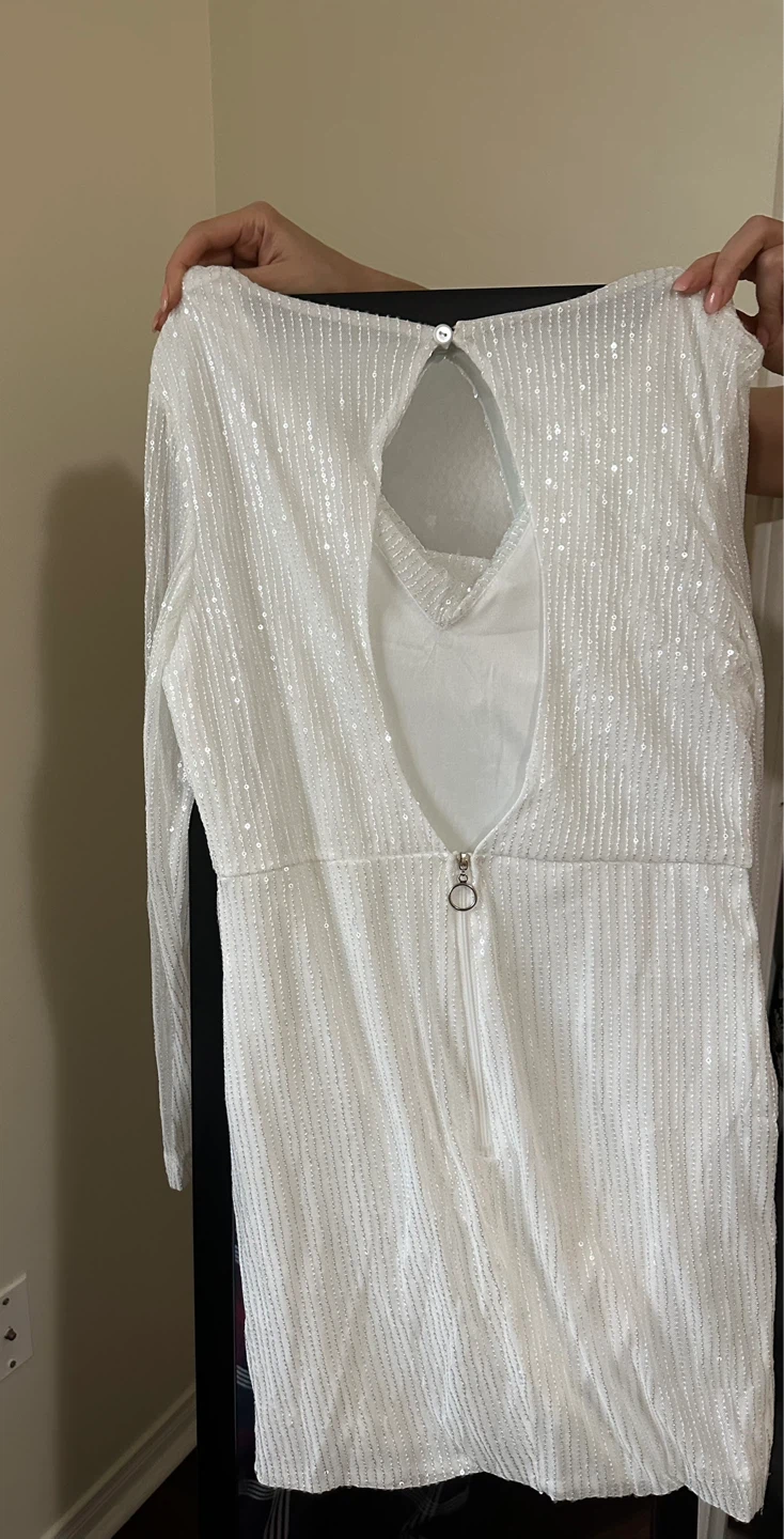 White Sequin Long Sleeve Dress - photo 2