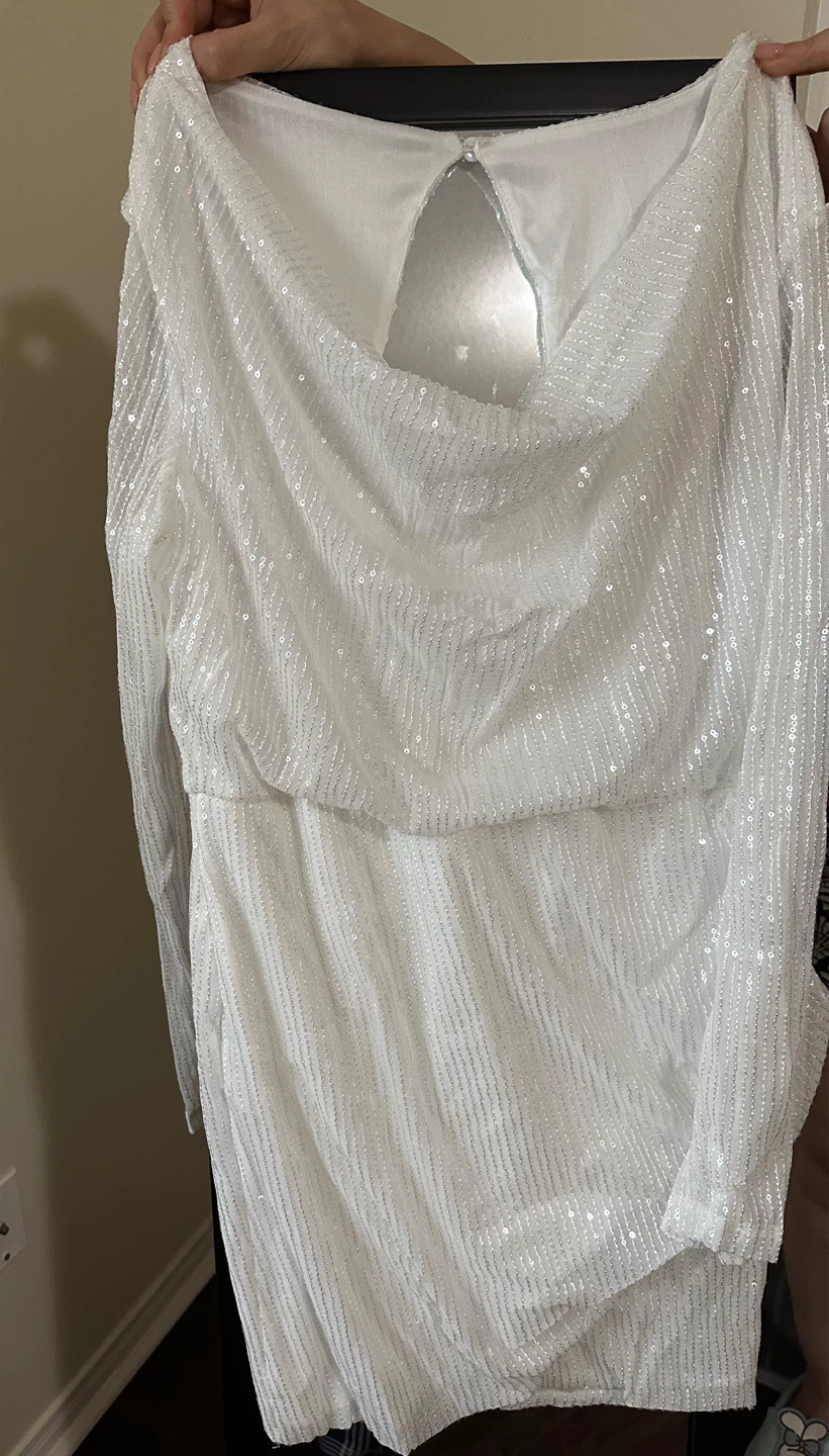 White Sequin Long Sleeve Dress