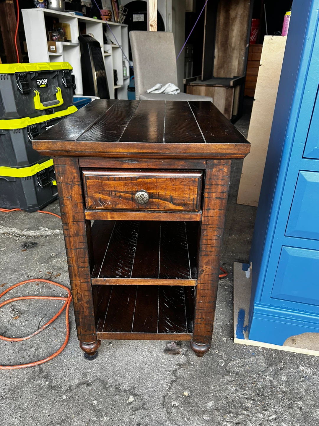 Wooden End Table with Drawer and Shelves