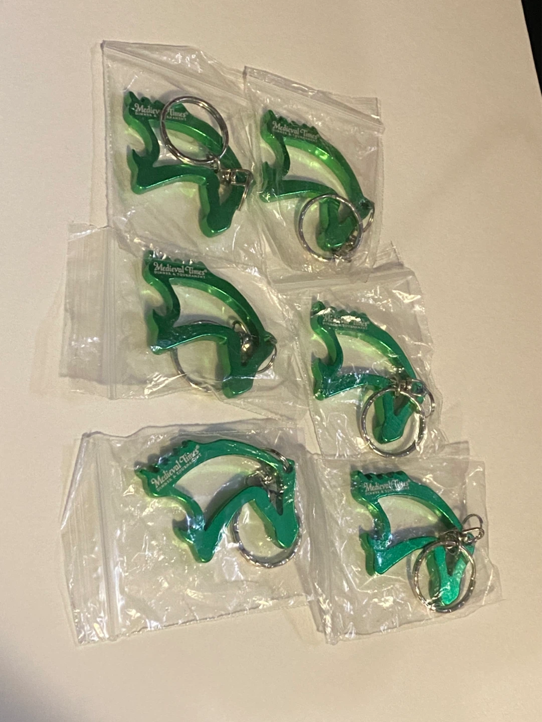 Set of 5 Green Medieval Times Bottle Openers with Keychains