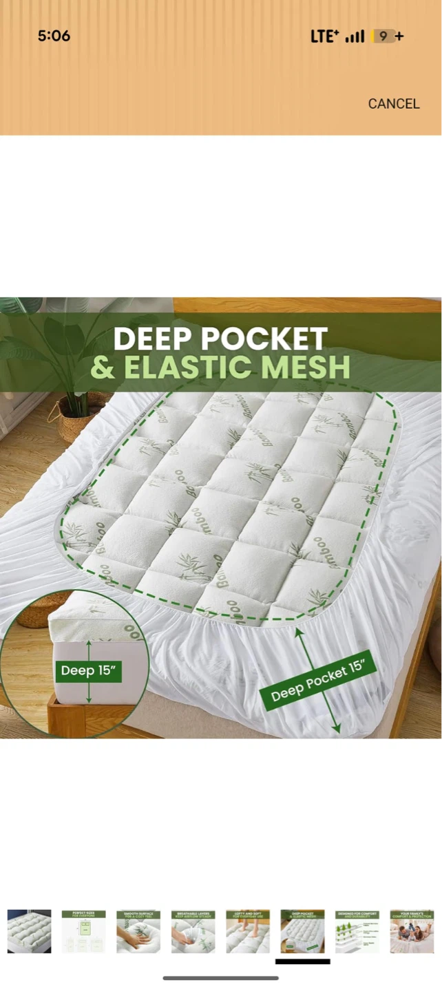 Bamboo Mattress Topper Deep Pocket 15"