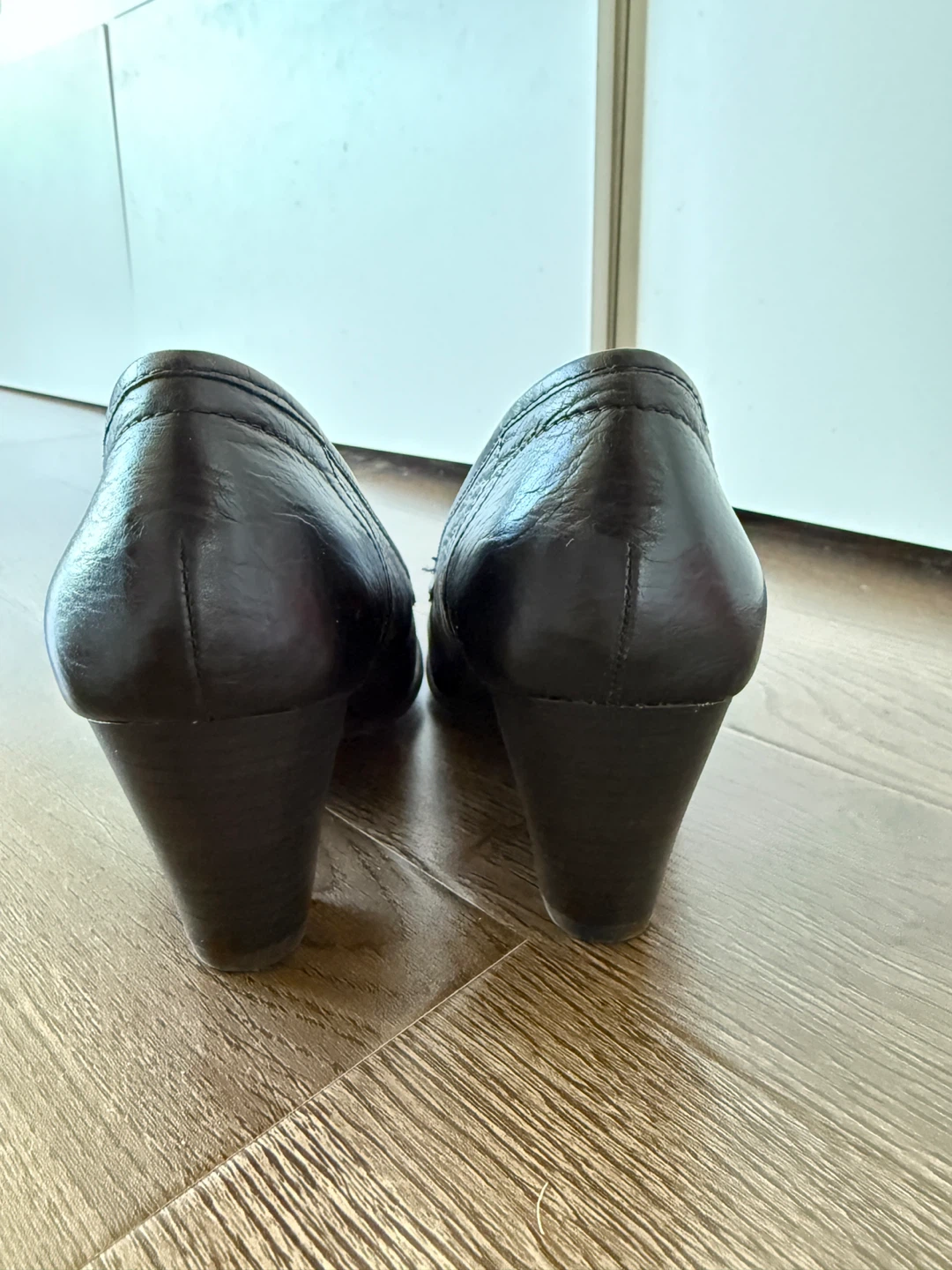 Like new ALDO Black Leather Loafer Heels in size 38 (size 8) - photo 4