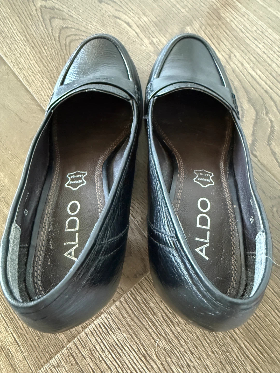 Like new ALDO Black Leather Loafer Heels in size 38 (size 8) - photo 3