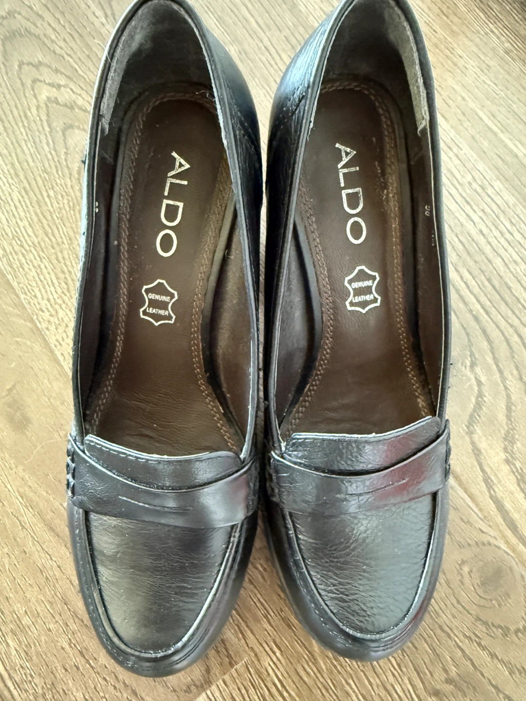 Like new ALDO Black Leather Loafer Heels in size 38 (size 8) - photo 2